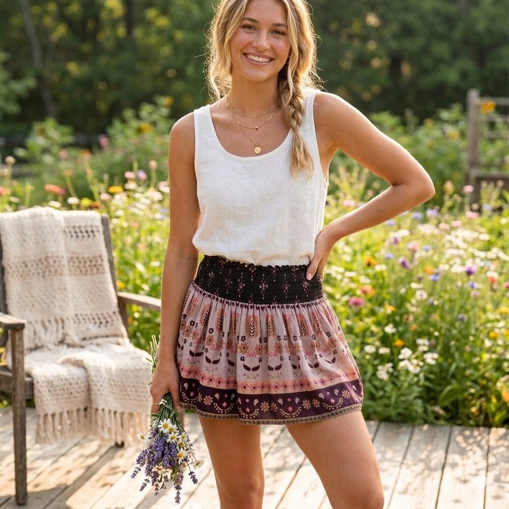 NATURAL LIFE Pink and Purple Boho Mini Skirt